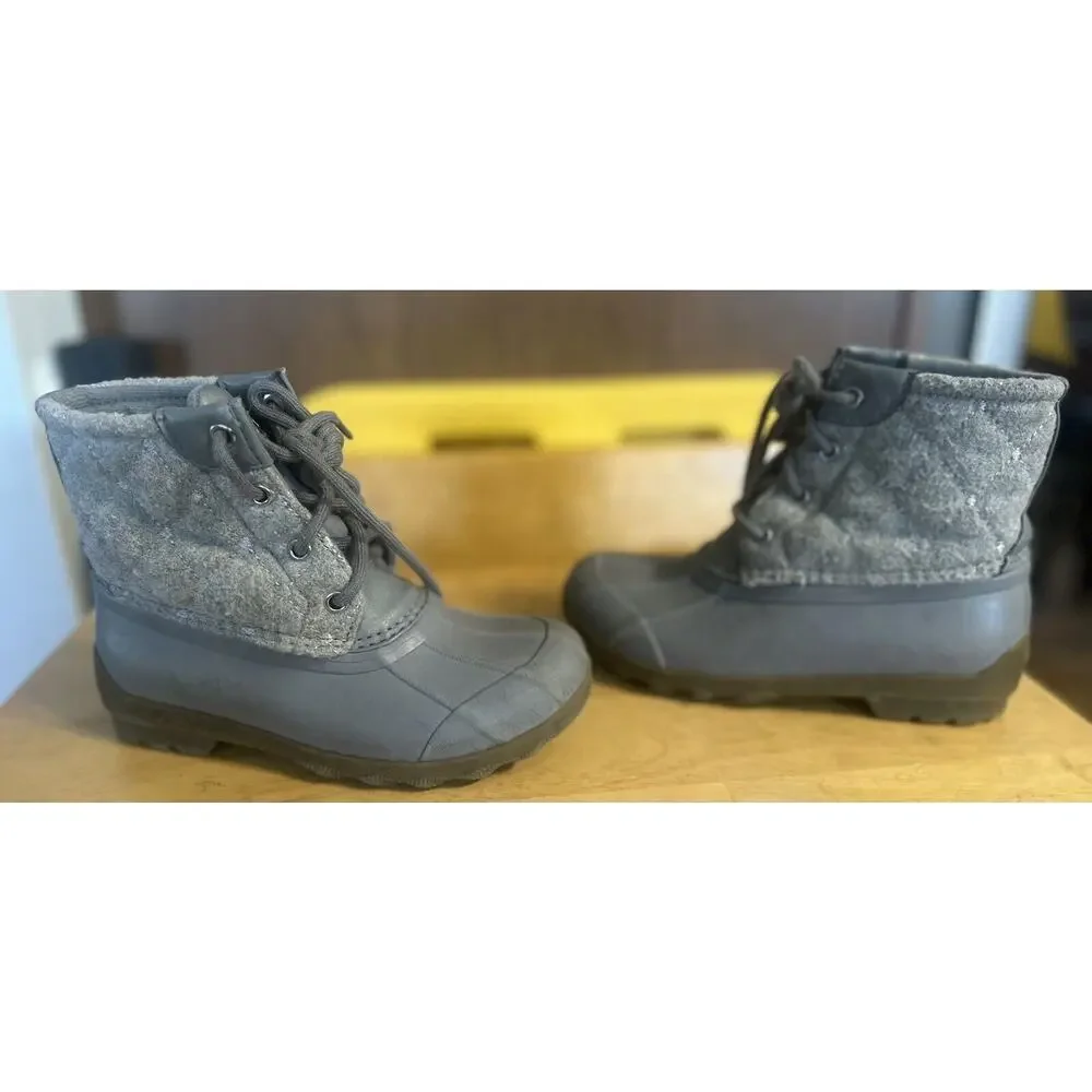 Sperry Gray Duck Boots YOUTH size 13M 50% Wool 50% Polyester Winter Snow RAIN